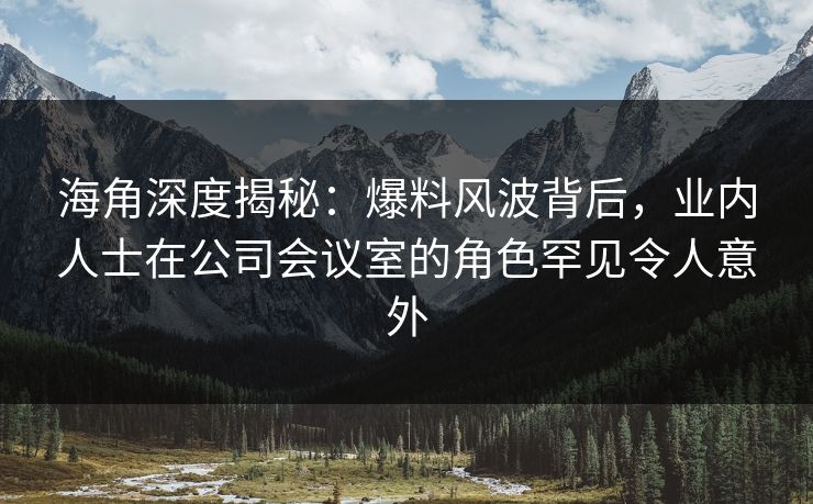 海角深度揭秘：爆料风波背后，业内人士在公司会议室的角色罕见令人意外