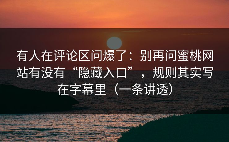 有人在评论区问爆了：别再问蜜桃网站有没有“隐藏入口”，规则其实写在字幕里（一条讲透）